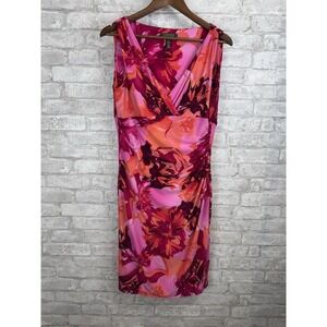 Lauren Ralph Lauren Ruched Sheath Dress Faux Wrap Vibrant Floral Print Size‎ 12